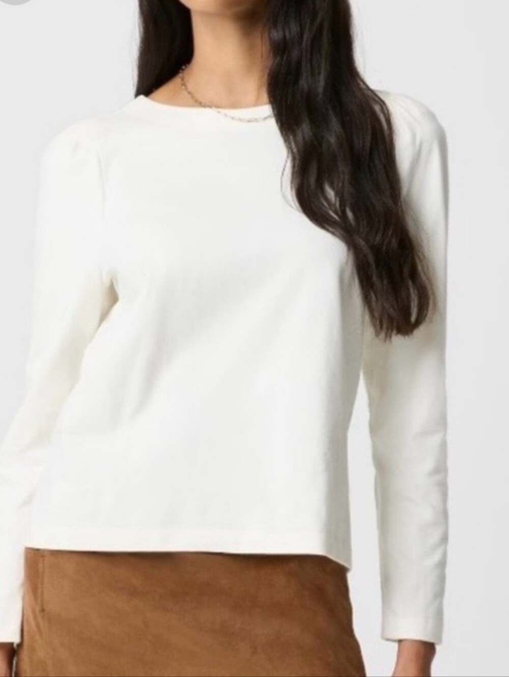 J Crew Factory Puff Sleeve Button Back Tee - Cream Large